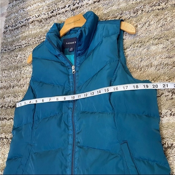 Lands End Medium Goose Down Puffer Vest zip teal green - Picture 7 of 9